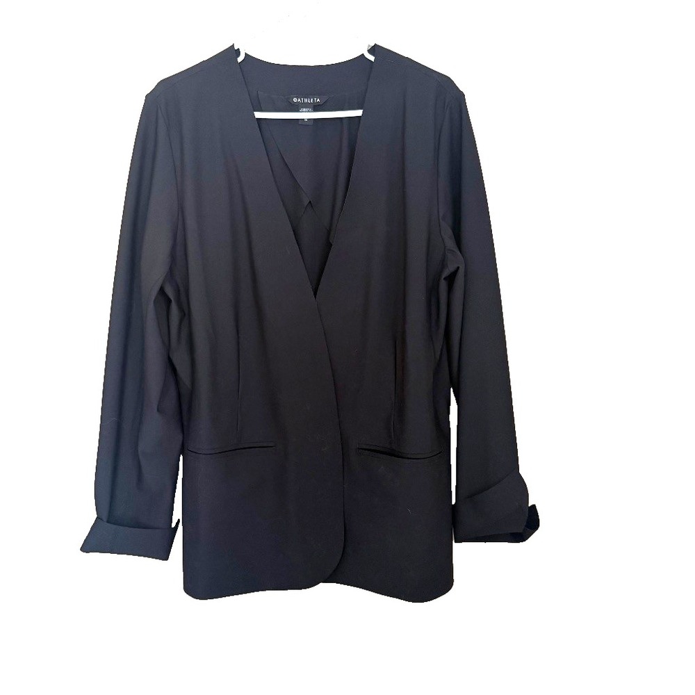 Athleta Avenue Blazer 16 Open Front Stretch Black V-Neck Minimal Office Capsule